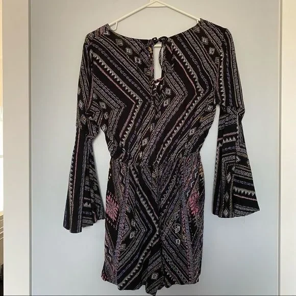 ANGIE Retro boho Style romper black S bell sleeve - Picture 2 of 9